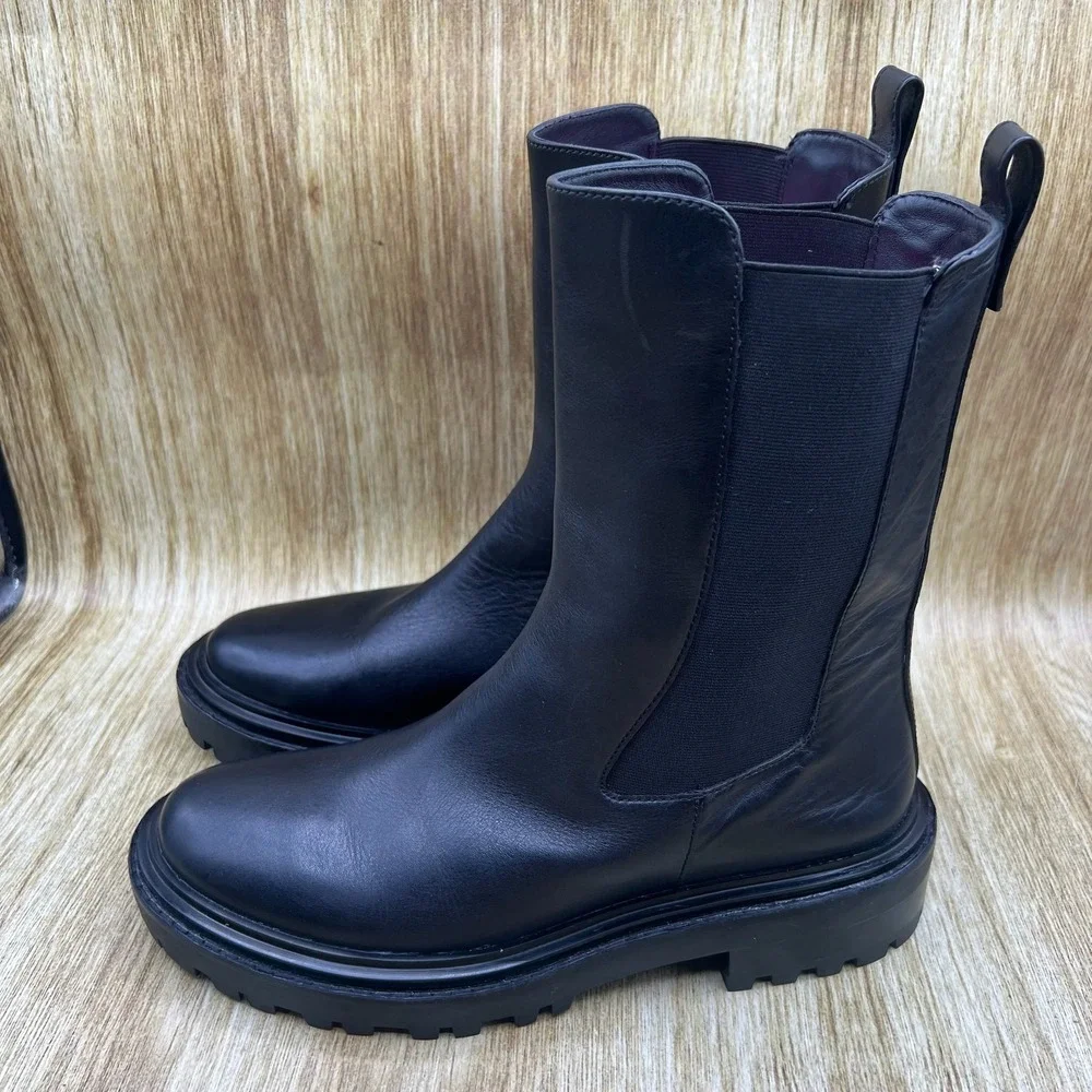 Tory Burch Benton Pull On Chelsea Boots Women's 9.5 Black Leather Tall Platform